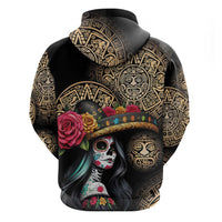 La Calavera Catrina Aztec Circle Hoodie Dia de Muertos - Wonder Print Shop