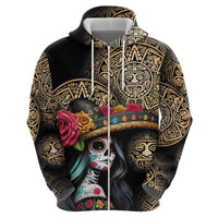 La Calavera Catrina Aztec Circle Hoodie Dia de Muertos - Wonder Print Shop