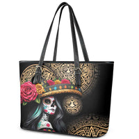 La Calavera Catrina Aztec Circle Leather Tote Bag Dia de Muertos - Wonder Print Shop