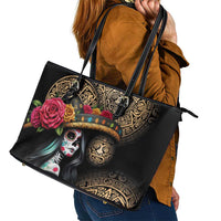 La Calavera Catrina Aztec Circle Leather Tote Bag Dia de Muertos - Wonder Print Shop