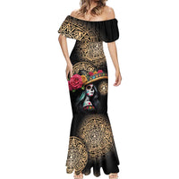 La Calavera Catrina Aztec Circle Mermaid Dress Dia de Muertos - Wonder Print Shop
