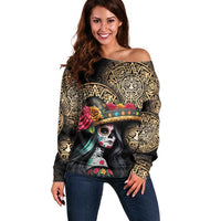 La Calavera Catrina Aztec Circle Off Shoulder Sweater Dia de Muertos - Wonder Print Shop