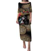 La Calavera Catrina Aztec Circle Puletasi Dia de Muertos - Wonder Print Shop