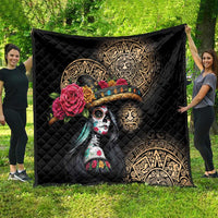 La Calavera Catrina Aztec Circle Quilt Dia de Muertos - Wonder Print Shop