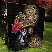La Calavera Catrina Aztec Circle Quilt Dia de Muertos - Wonder Print Shop