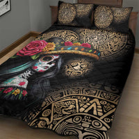La Calavera Catrina Aztec Circle Quilt Bed Set Dia de Muertos - Wonder Print Shop