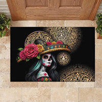 La Calavera Catrina Aztec Circle Rubber Doormat Dia de Muertos - Wonder Print Shop