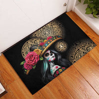 La Calavera Catrina Aztec Circle Rubber Doormat Dia de Muertos - Wonder Print Shop
