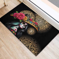 La Calavera Catrina Aztec Circle Rubber Doormat Dia de Muertos - Wonder Print Shop
