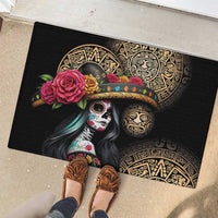 La Calavera Catrina Aztec Circle Rubber Doormat Dia de Muertos - Wonder Print Shop
