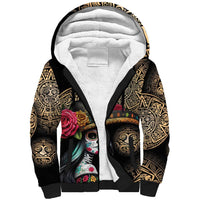 La Calavera Catrina Aztec Circle Sherpa Hoodie Dia de Muertos - Wonder Print Shop