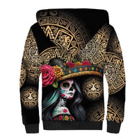 La Calavera Catrina Aztec Circle Sherpa Hoodie Dia de Muertos - Wonder Print Shop