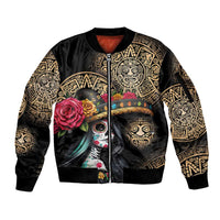 La Calavera Catrina Aztec Circle Sleeve Zip Bomber Jacket Dia de Muertos - Wonder Print Shop