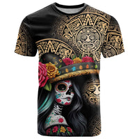 La Calavera Catrina Aztec Circle T Shirt Dia de Muertos - Wonder Print Shop