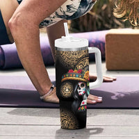 La Calavera Catrina Aztec Circle Tumbler With Handle Dia de Muertos - Wonder Print Shop