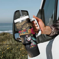 La Calavera Catrina Aztec Circle Tumbler With Handle Dia de Muertos - Wonder Print Shop