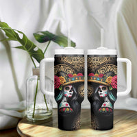 La Calavera Catrina Aztec Circle Tumbler With Handle Dia de Muertos - Wonder Print Shop