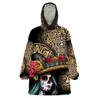 La Calavera Catrina Aztec Circle Wearable Blanket Hoodie Dia de Muertos - Wonder Print Shop