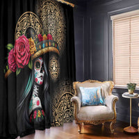 La Calavera Catrina Aztec Circle Window Curtain Dia de Muertos - Wonder Print Shop