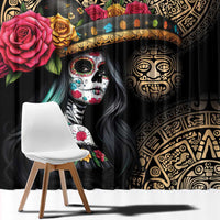 La Calavera Catrina Aztec Circle Window Curtain Dia de Muertos - Wonder Print Shop