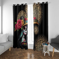 La Calavera Catrina Aztec Circle Window Curtain Dia de Muertos - Wonder Print Shop