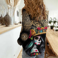 La Calavera Catrina Aztec Circle Women Casual Shirt Dia de Muertos - Wonder Print Shop
