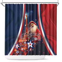 France Christmas Shower Curtain Joyeux Noel Santa Claus Eiffel Tower
