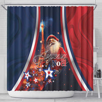 France Christmas Shower Curtain Joyeux Noel Santa Claus Eiffel Tower