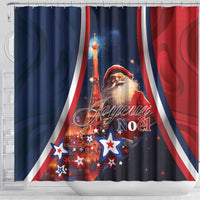 France Christmas Shower Curtain Joyeux Noel Santa Claus Eiffel Tower