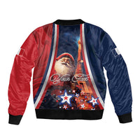 Personalised France Christmas Sleeve Zip Bomber Jacket Joyeux Noel Santa Claus Eiffel Tower - Wonder Print Shop
