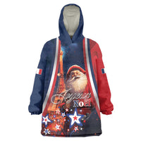 Personalised France Christmas Wearable Blanket Hoodie Joyeux Noel Santa Claus Eiffel Tower - Wonder Print Shop