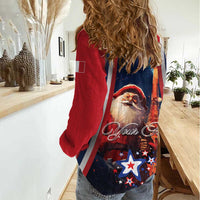 Personalised France Christmas Women Casual Shirt Joyeux Noel Santa Claus Eiffel Tower - Wonder Print Shop