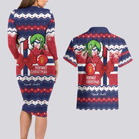 Norway Christmas Couples Matching Long Sleeve Bodycon Dress and Hawaiian Shirt God Jul! Coquette Bow - Wonder Print Shop