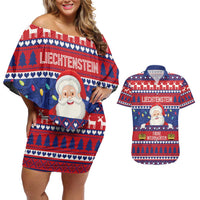 Liechtenstein Christmas Couples Matching Off Shoulder Short Dress and Hawaiian Shirt Frohe Weihnachten Der Weihnachtsmann - Wonder Print Shop