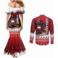 Personalized Austria Christmas Eagle Couples Matching Mermaid Dress and Long Sleeve Button Shirt Frohe Weihnachten