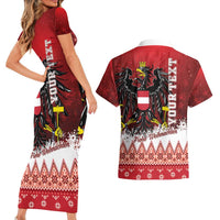 Personalized Austria Christmas Eagle Couples Matching Short Sleeve Bodycon Dress and Hawaiian Shirt Frohe Weihnachten - Wonder Print Shop