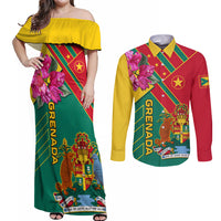 Grenada Couples Matching Off Shoulder Maxi Dress and Long Sleeve Button Shirt Gwenad Bougainvillea Special Version - Wonder Print Shop
