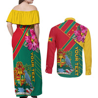 Grenada Couples Matching Off Shoulder Maxi Dress and Long Sleeve Button Shirt Gwenad Bougainvillea Special Version - Wonder Print Shop