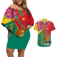 Grenada Couples Matching Off Shoulder Short Dress and Hawaiian Shirt Gwenad Bougainvillea Special Version - Wonder Print Shop