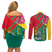 Grenada Couples Matching Off Shoulder Short Dress and Long Sleeve Button Shirt Gwenad Bougainvillea Special Version - Wonder Print Shop
