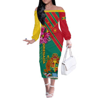 Grenada Family Matching Off Shoulder Long Sleeve Dress and Hawaiian Shirt Gwenad Bougainvillea Special Version - Wonder Print Shop