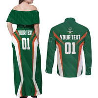 Custom Saudi Arabia Cricket Couples Matching Off Shoulder Maxi Dress and Long Sleeve Button Shirt TeamSaudi Go Champions - Wonder Print Shop