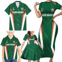 Custom Saudi Arabia Cricket Family Matching Short Sleeve Bodycon Dress and Hawaiian Shirt TeamSaudi Go Champions - Wonder Print Shop