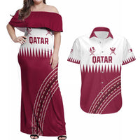 Custom Qatar Cricket Couples Matching Off Shoulder Maxi Dress and Hawaiian Shirt Come On Boys - Wonder Print Shop