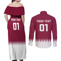 Custom Qatar Cricket Couples Matching Off Shoulder Maxi Dress and Long Sleeve Button Shirt Come On Boys - Wonder Print Shop