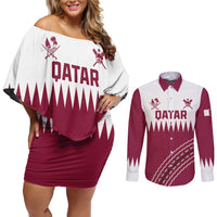 Custom Qatar Cricket Couples Matching Off Shoulder Short Dress and Long Sleeve Button Shirt Come On Boys - Wonder Print Shop