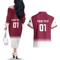 Custom Qatar Cricket Couples Matching Off The Shoulder Long Sleeve Dress and Hawaiian Shirt Come On Boys - Wonder Print Shop