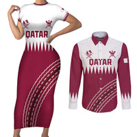Custom Qatar Cricket Couples Matching Short Sleeve Bodycon Dress and Long Sleeve Button Shirt Come On Boys - Wonder Print Shop