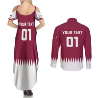 Custom Qatar Cricket Couples Matching Summer Maxi Dress and Long Sleeve Button Shirt Come On Boys - Wonder Print Shop