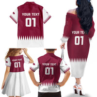 Custom Qatar Cricket Family Matching Off The Shoulder Long Sleeve Dress and Hawaiian Shirt Come On Boys - Wonder Print Shop